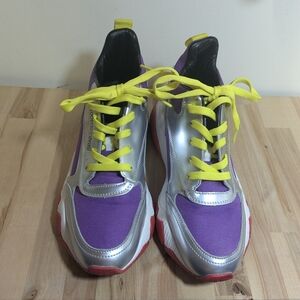 Roberto Cavalli Sport Leather Purple and Silver Sneakers Maximalist M 8.5 W 10